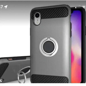 iPhone XR case silver black ring stand